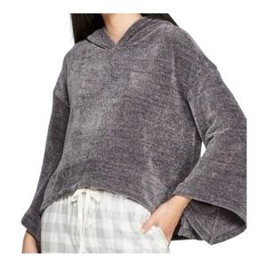 Gilligan & O'malley Chenille Sightly Cropped Hoodie Sweater Gray Sz L